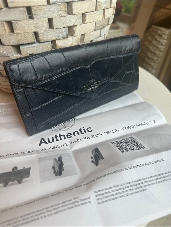 Coach Handbags - Coach Croc-Embossed Leather Envelope Wallet in Dark Navy